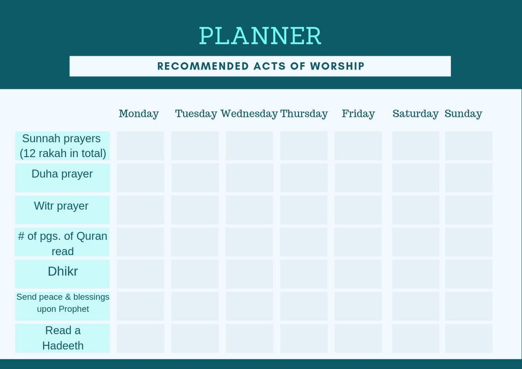 Free Planner, Acts of Worship (English)